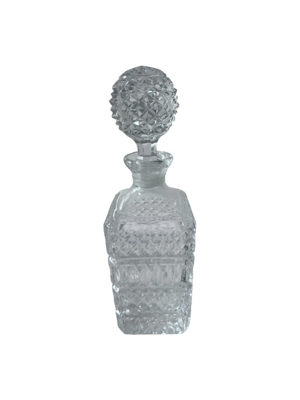 Vintage Cut Glass Square Liquor Decanter Pineapple Stopper Mid Century Barware